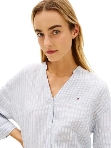 Tommy Hilfiger ▫️ Camisa ESS sem colarinho em linho Ww0ww48926, manga comprida, para mulher (pacote de 1) 4