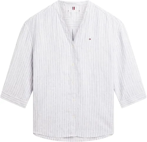 Tommy Hilfiger ▫️ Camisa ESS sem colarinho em linho Ww0ww48926, manga comprida, para mulher (pacote de 1) 6