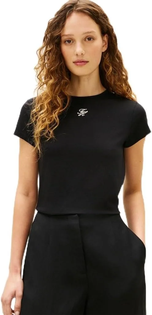 Tommy Hilfiger ▫️ TH Script Slim SS tee Ww0ww48710 Camiseta de manga curta para mulher