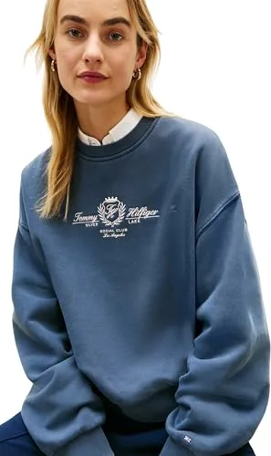 Tommy Hilfiger ▫️ Varsity Crest Terry Sweatshirt Ww0ww48733 Camisola sem botões para mulher 4