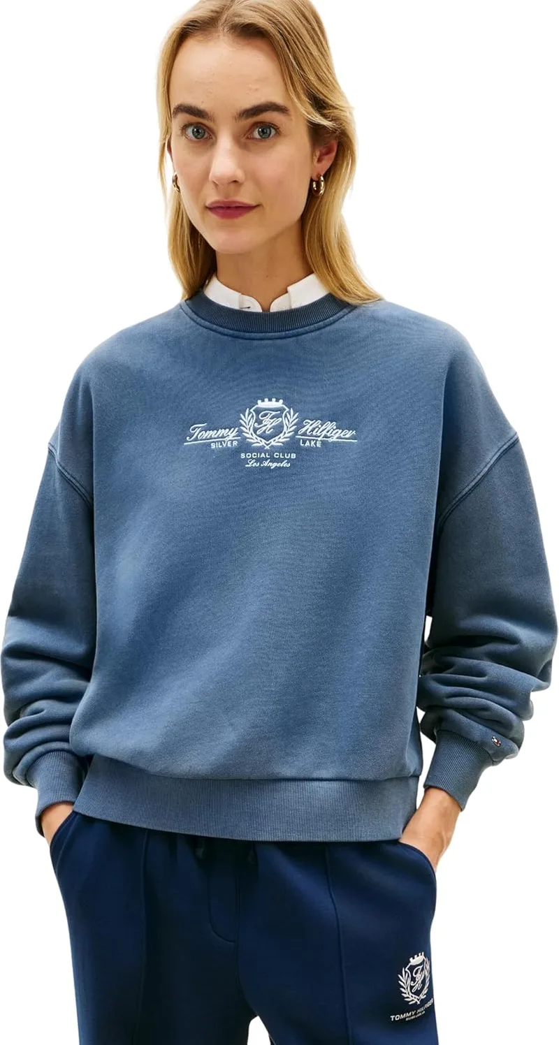 Tommy Hilfiger ▫️ Varsity Crest Terry Sweatshirt Ww0ww48733 Camisola sem botões para mulher
