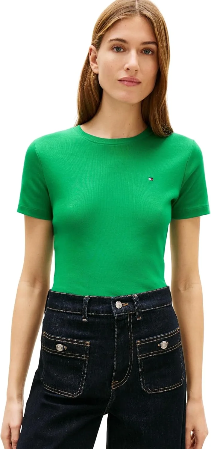 Tommy Hilfiger ▫️ Camiseta de manga curta para mulher New Slim Cody com gola redonda