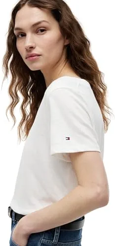 Tommy Hilfiger ▫️ Co Linen Scoop Nk SS tee Ww0ww48705 Camiseta de manga curta para mulher 4