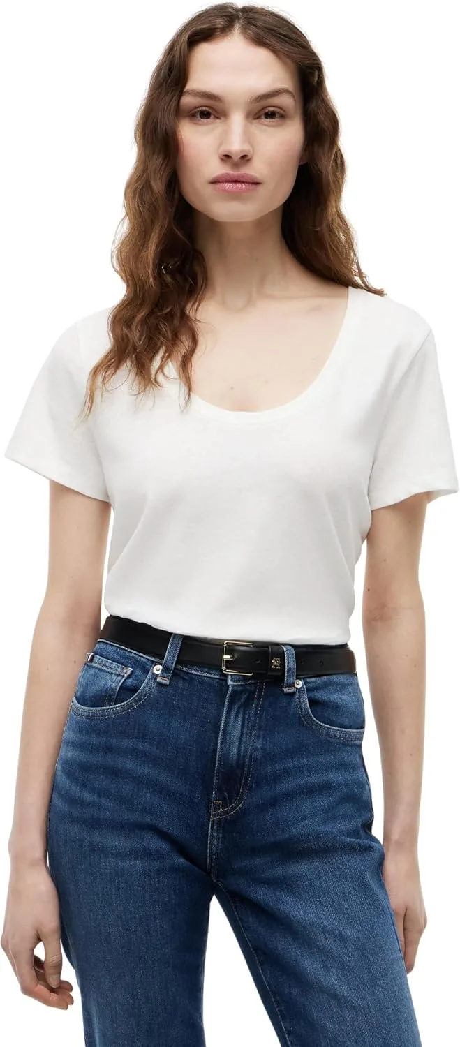 Tommy Hilfiger ▫️ Co Linen Scoop Nk SS tee Ww0ww48705 Camiseta de manga curta para mulher