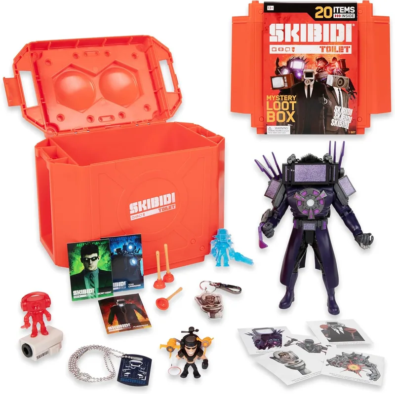 SKIBIDI TOILET ▫️ Giant Mystery Loot Box, com 20 surpresas misteriosas, sensação de animação do Youtube, figuras misteriosas exclusivas, artigos de casa de banho oficialmente licenciados