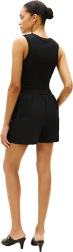 Tommy Hilfiger ▫️ Calções para mulher, em linho, com detalhes característicos da marca, pretos (Black), tamanho M 2