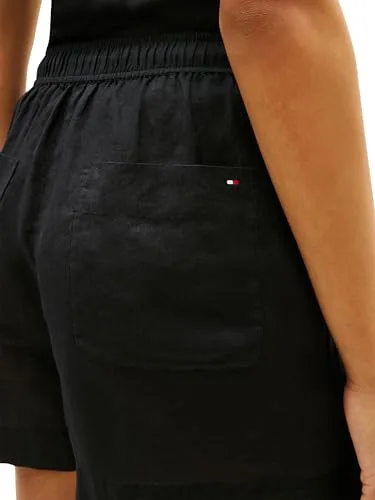 Tommy Hilfiger ▫️ Calções para mulher, em linho, com detalhes característicos da marca, pretos (Black), tamanho M 3