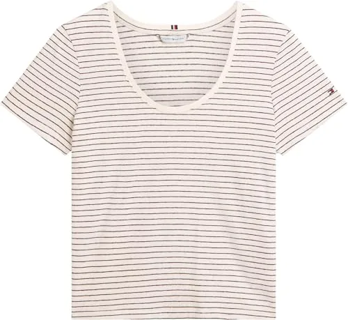 Tommy Hilfiger ▫️ Co Linen Scoop Nk SS tee Ww0ww48705 Camiseta de manga curta para mulher 6
