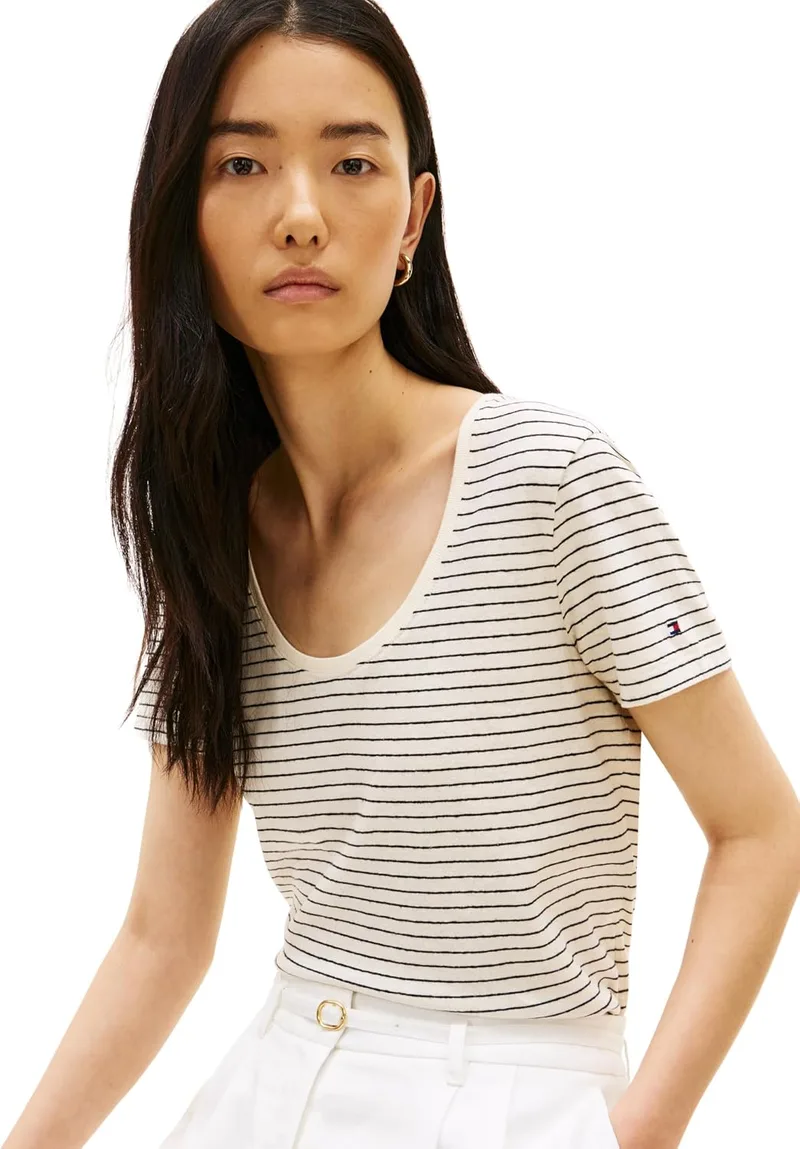 Tommy Hilfiger ▫️ Co Linen Scoop Nk SS tee Ww0ww48705 Camiseta de manga curta para mulher