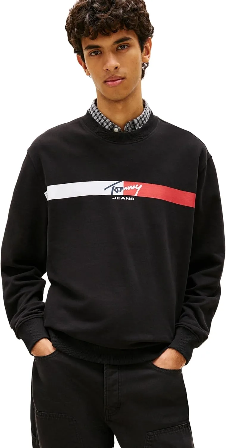 Tommy Jeans ▫️ TJM Reg Sign Stripe Cnck Ext Dm0dm23019 Camisola sem botões para homem (pacote de 1)