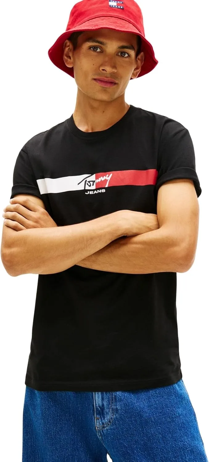 Tommy Jeans ▫️ TJM Reg Signature Stripe T Ext Dm0dm22539 Camiseta de manga curta para homem