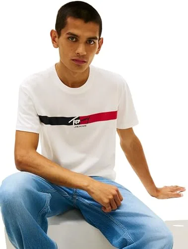 Tommy Jeans ▫️ TJM Reg Signature Stripe T Ext Dm0dm22539 Camiseta de manga curta para homem 4