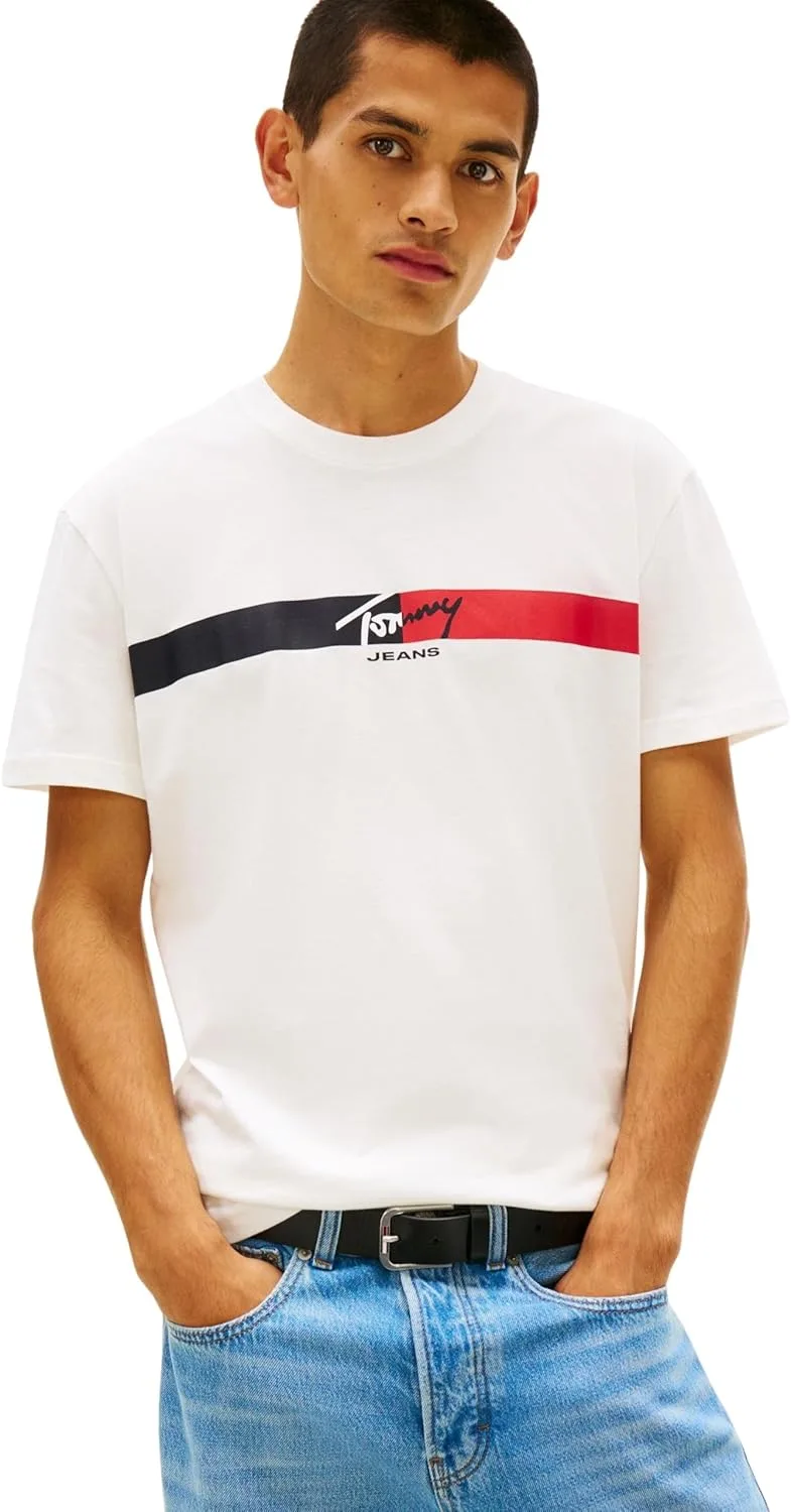 Tommy Jeans ▫️ TJM Reg Signature Stripe T Ext Dm0dm22539 Camiseta de manga curta para homem