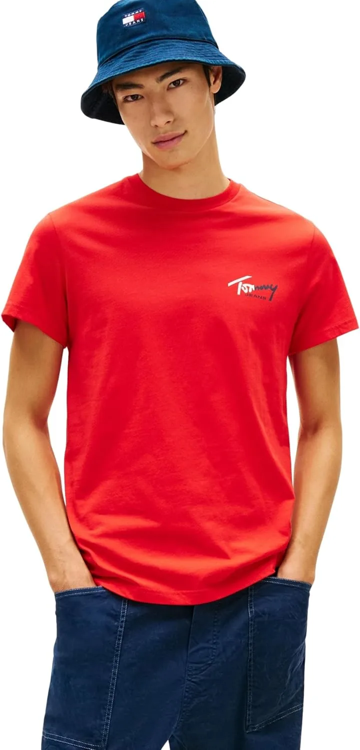 Tommy Jeans ▫️ TJM Slim Sign Chest SS tee Ext Dm0dm22538 Camiseta de manga curta para homem