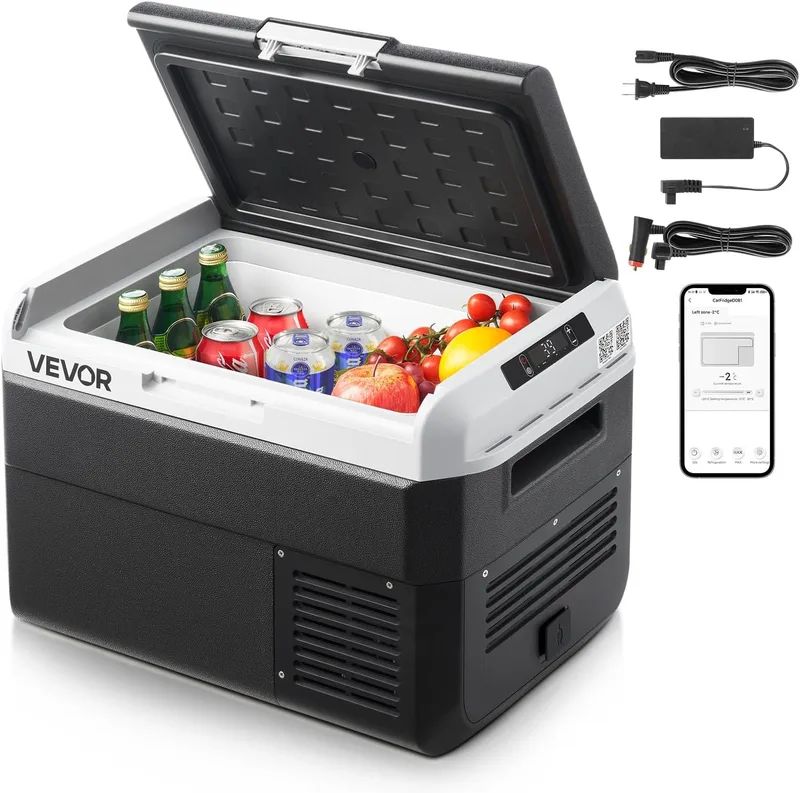 VEVOR ▫️ Portable Car Cooler 25 L, Zona Única, Frigorífico para Automóvel com Compressor 12/24 V DC e 100-240 V AC, Temperatura Ajustável de -20 °C a 20 °C, para Autocaravanas, Campismo, Viagens