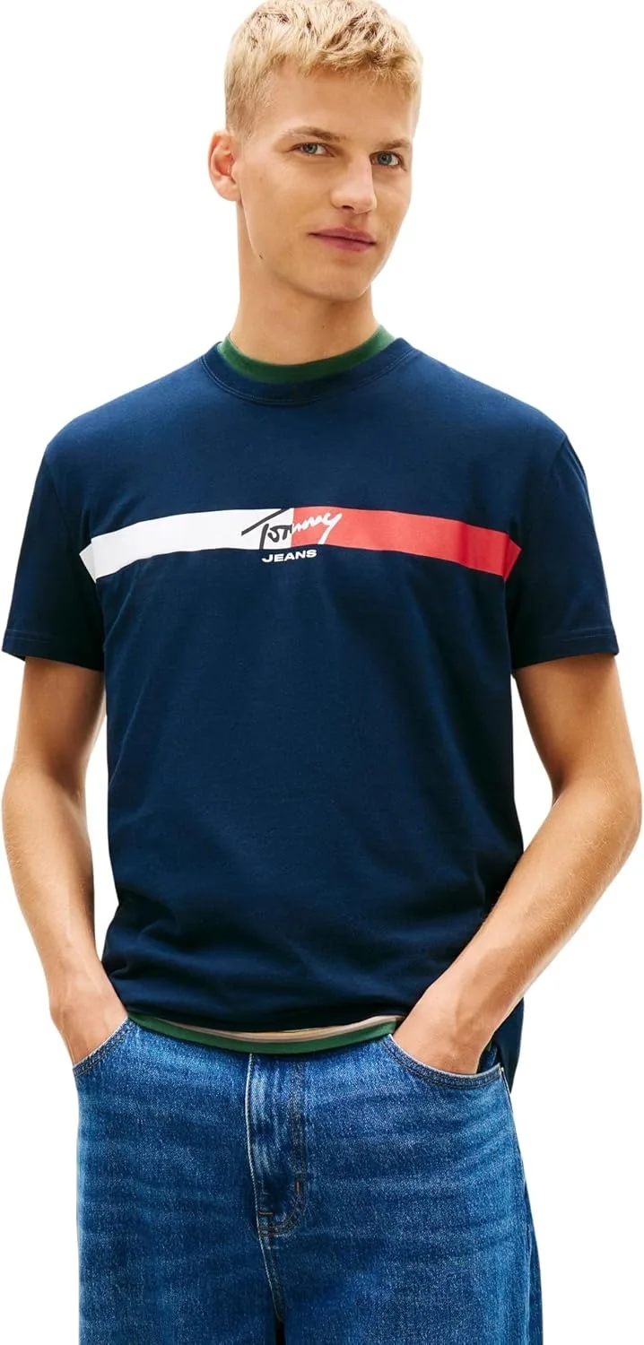 Tommy Jeans ▫️ TJM Reg Signature Stripe T Ext Dm0dm22539 Camiseta de manga curta para homem