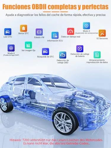 Onherm ▫️ Diagnóstico OBD2 para automóveis – Scanner OBD: Diagnóstico multimarca para automóveis com suporte ao espanhol, scanner, leitor de códigos para automóveis, sensor de O₂, sistema EVAP, teste de emissões – Funcionalidades completas de diagnóstico OBDII 3