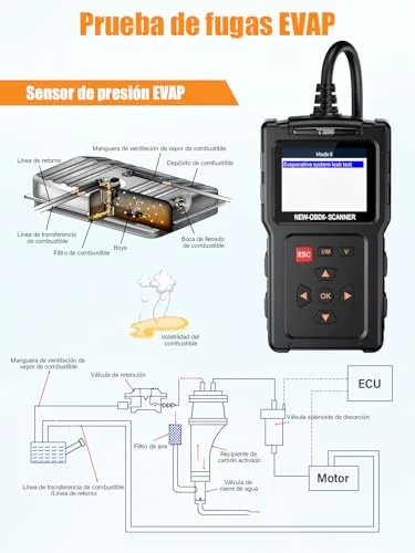 Onherm ▫️ Diagnóstico OBD2 para automóveis – Scanner OBD: Diagnóstico multimarca para automóveis com suporte ao espanhol, scanner, leitor de códigos para automóveis, sensor de O₂, sistema EVAP, teste de emissões – Funcionalidades completas de diagnóstico OBDII 7