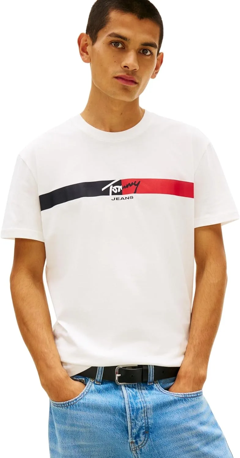 Tommy Jeans ▫️ TJM Reg Signature Stripe T Ext Dm0dm22539 Camiseta de manga curta para homem