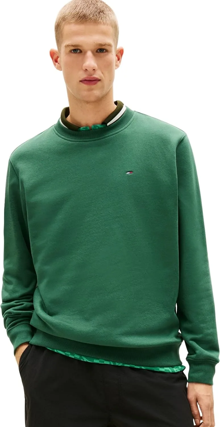 Tommy Jeans ▫️ Camisola de Homem Regular Fit Flag Fleece com Gola Redonda