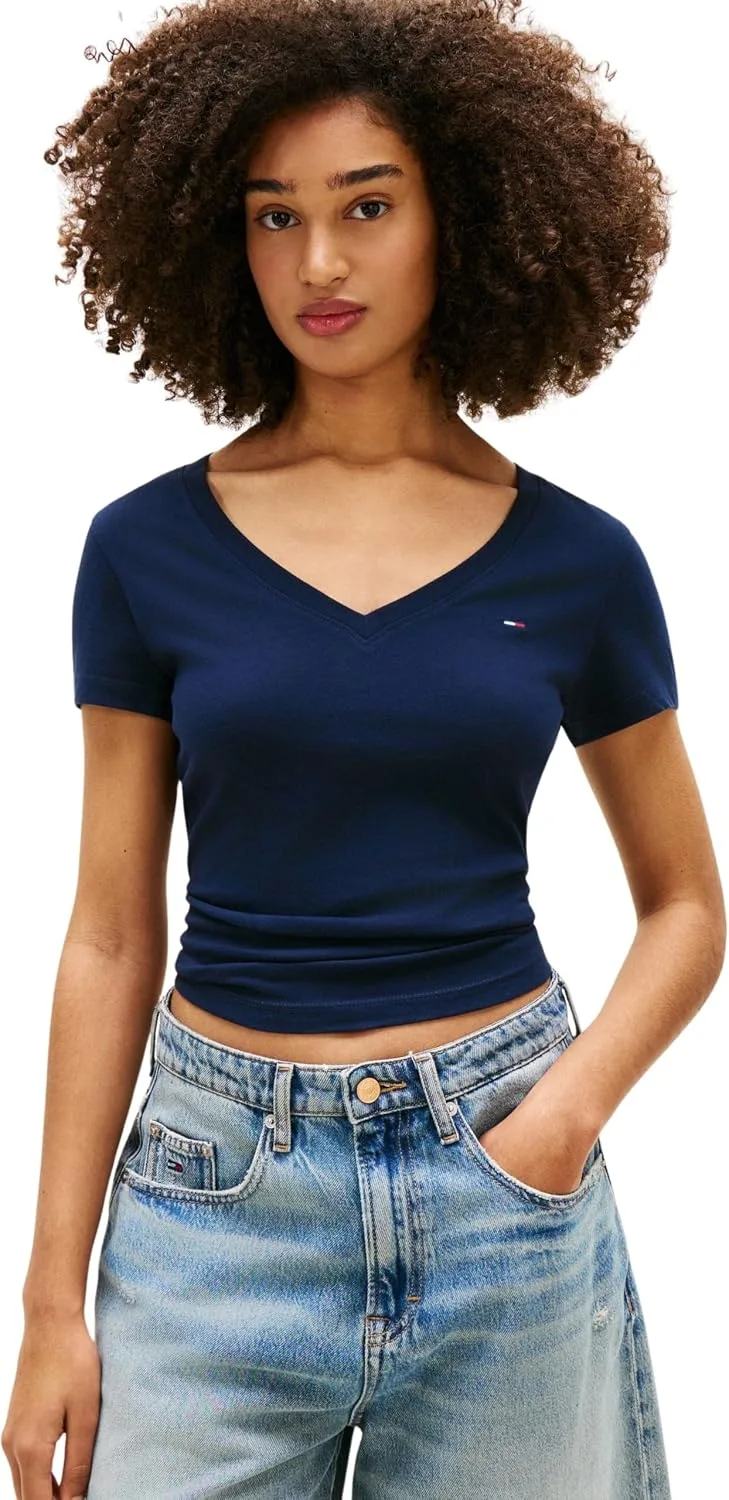 Tommy Jeans ▫️ Tjw 3pack V-Neck tee Dw0dw23005 T-shirt de manga curta para mulher (Conjunto de 3)