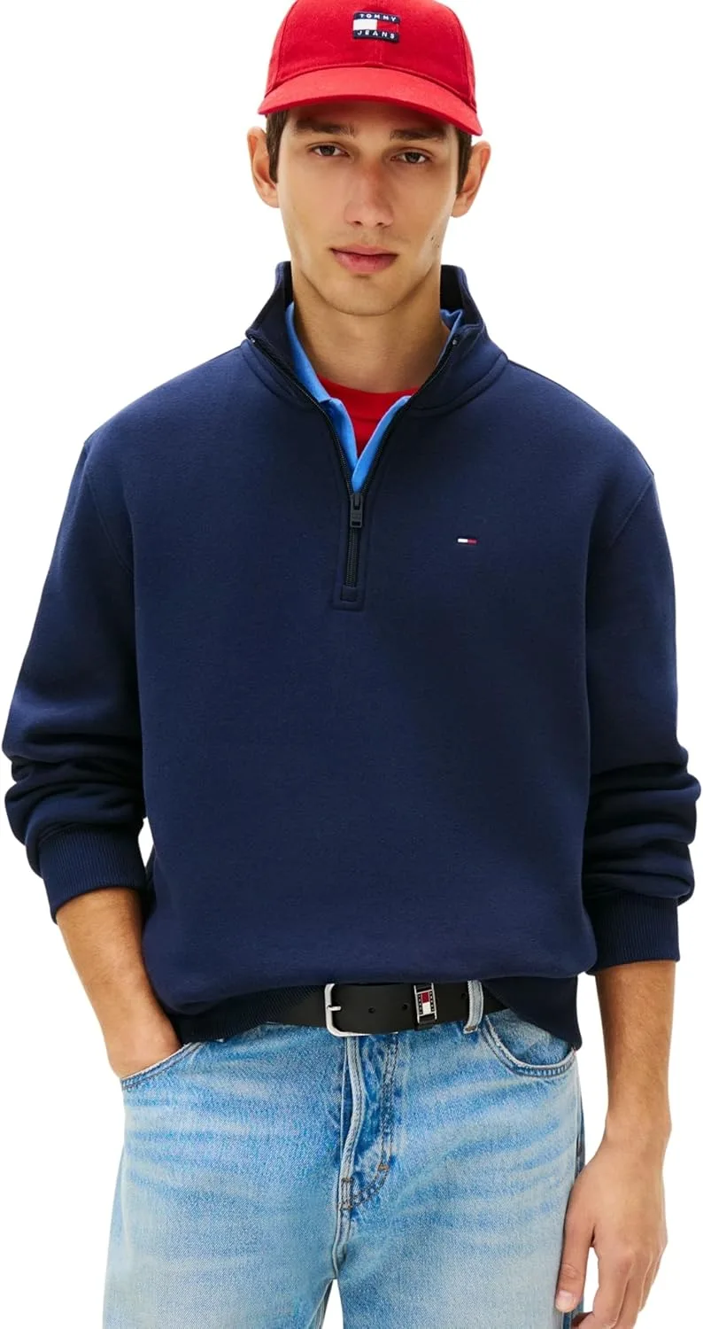 Tommy Jeans ▫️ TJM Reg Fleece 1/4zip Mock Neck Dm0dm20339 Camisola com fecho de correr de 1/4 para homem