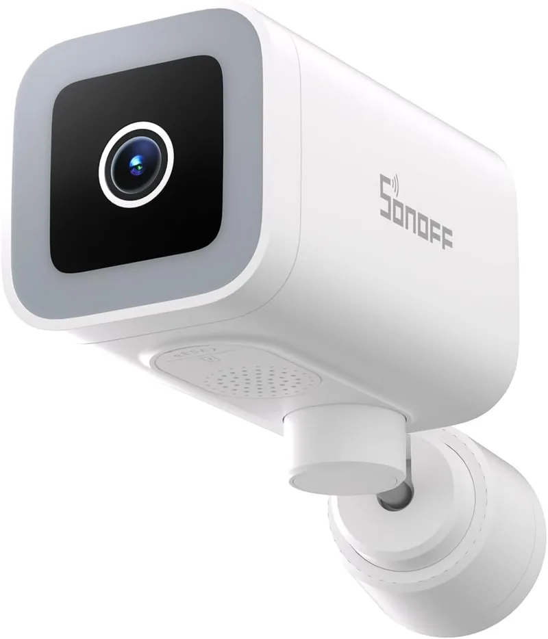 SONOFF ▫️ CAM-B1P Câmara de exterior: 2K HD, visão nocturna a cores, vista panorâmica de 180°, deteção/rastreio de humanos AI, IP65, áudio bidirecional, compatível com casa inteligente.
