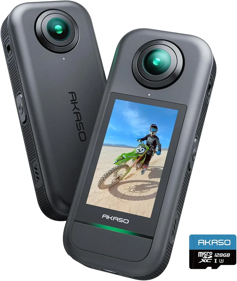 AKASO ▫️ 360 – Câmara de ação 360 com cartão de 128 GB, kit padrão