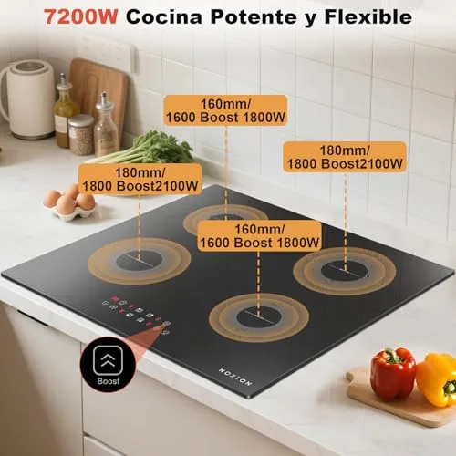NOXTON ▫️ Placa de indução de 4 bicos, 60 cm, para encastrar, sem ficha, 7200 W 2