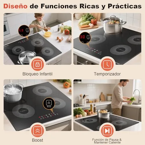 NOXTON ▫️ Placa de indução de 4 bicos, 60 cm, para encastrar, sem ficha, 7200 W 3