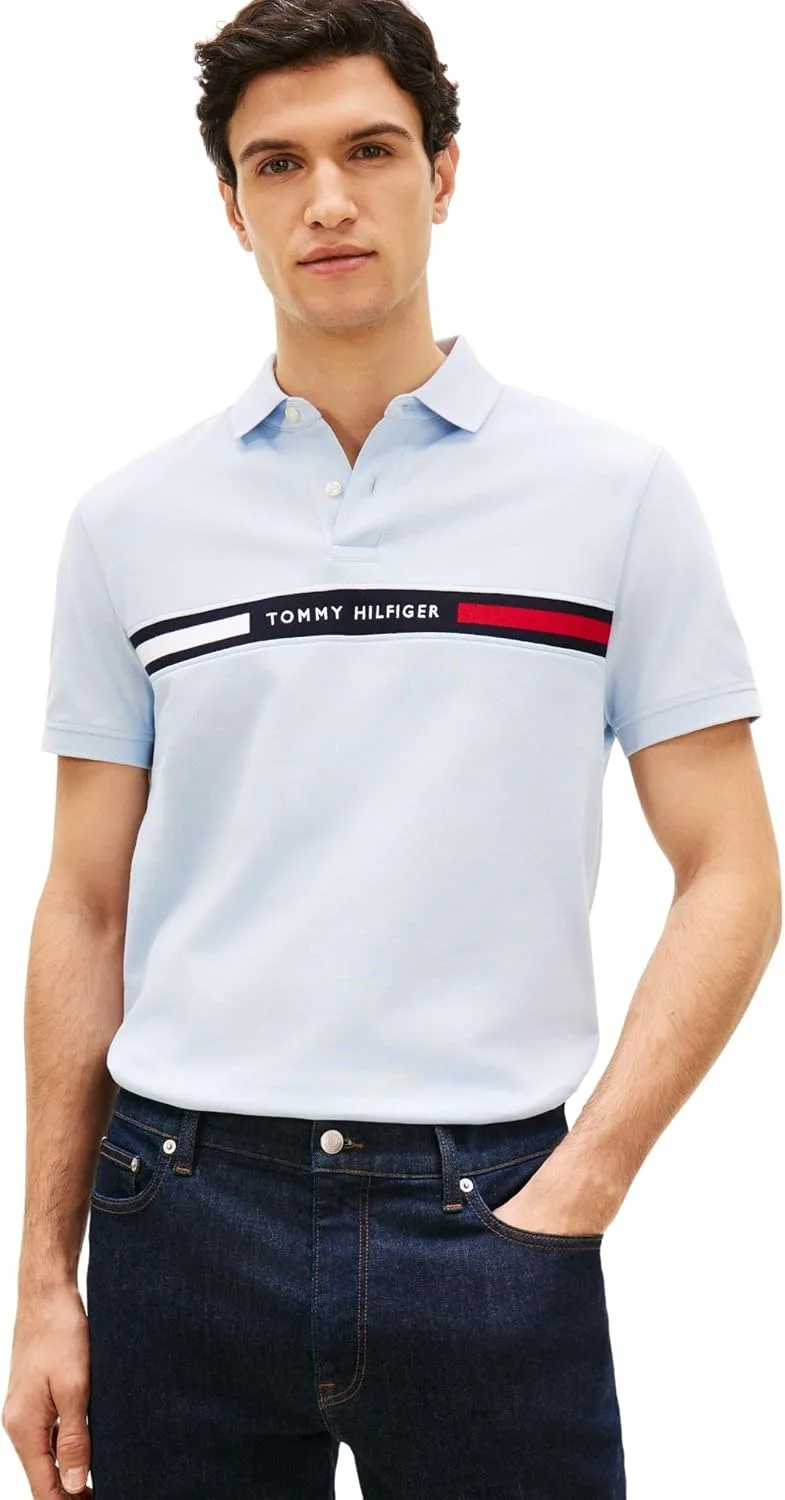 Tommy Hilfiger ▫️ Polo de manga curta para homem, com inserção no peito, corte regular