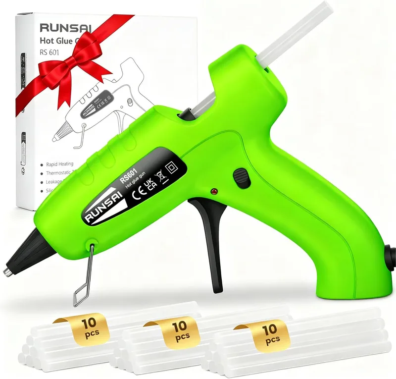 RUNSAI ▫️ Pistola de cola quente anti-gotejamento com 30 barras de cola de 7 mm, pistola de cola termofusível de 30 W, mini pistola de cola quente pequena e profissional para bricolage, trabalhos manuais e crianças