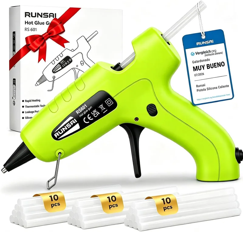 RUNSAI ▫️ ® Pistola de cola quente anti-gotejamento com 30 barras de cola de 7 mm - 30 W | Pistola de cola termofusível, mini pistola de cola quente, pequena e profissional para bricolage, trabalhos manuais e crianças