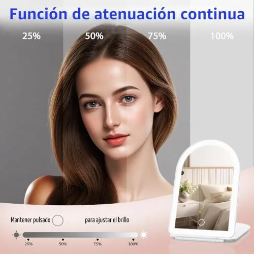 WEILY ▫️ Espelho de maquilhagem com luz 1X/10X, espelho de ampliação com 3 luzes coloridas, controlo tátil, espelho recarregável e portátil para o quarto e a casa de banho 2