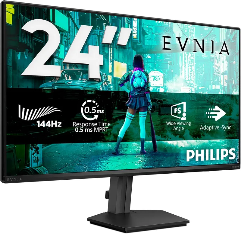 Philips ▫️ Evnia 24M2N3200NF - Monitor para jogos Full HD de 24" 144Hz, 1ms MPRT, FreeSync, suporte G-Sync (1920x1080, HDMI 2.0, DisplayPort 1.4) Preto