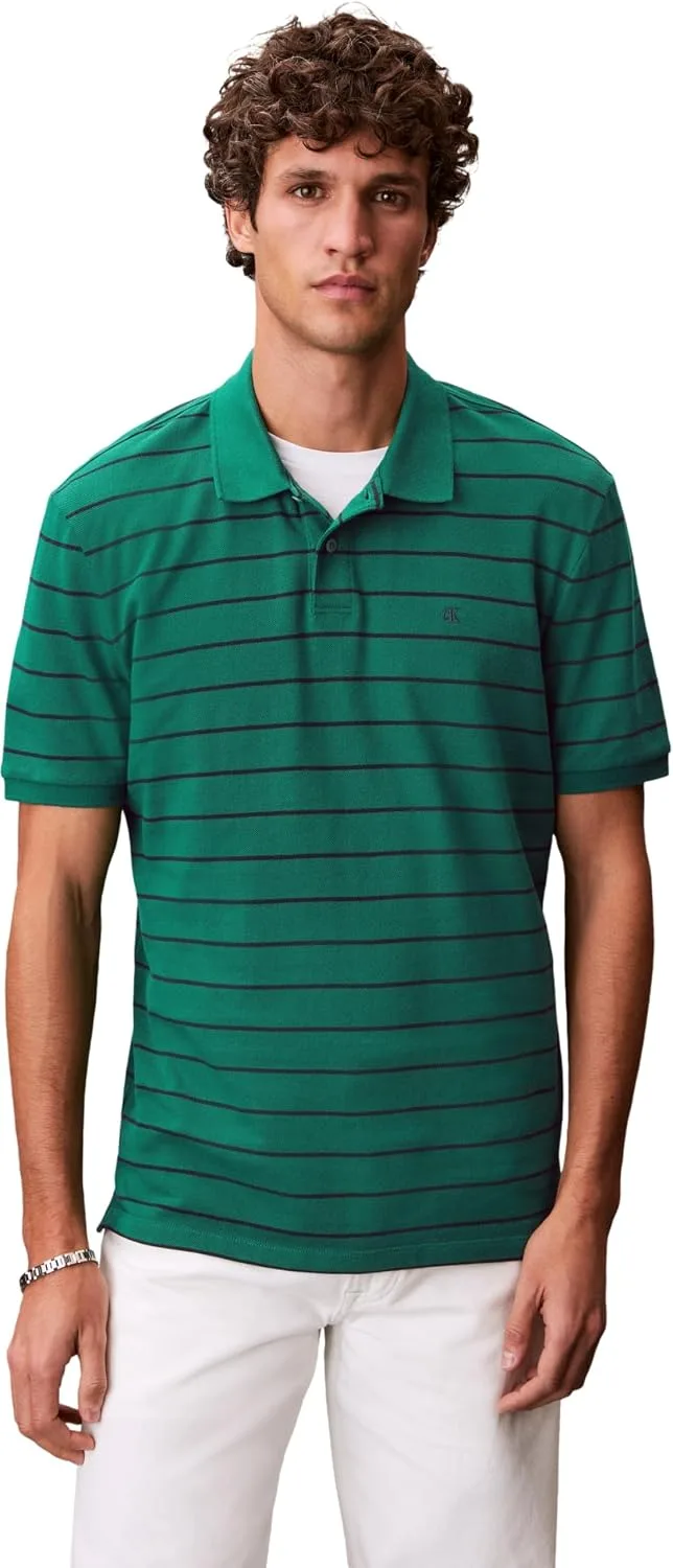 Calvin Klein ▫️ Polo SS com monograma em piqué às riscas Lv04rf216g - Polos para homem