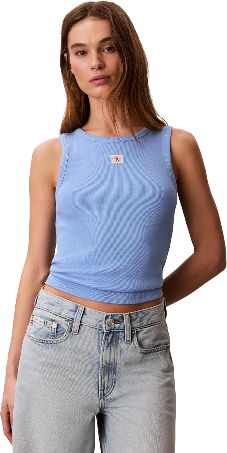 Calvin Klein ▫️ Women's Woven Label Cotton Rib Tank Top with Logo