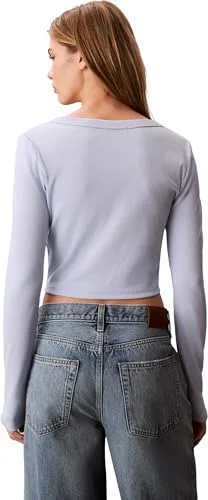 Calvin Klein ▫️ Casaco de malha para mulher, cardigan «Woven Label Rib» com botões 2