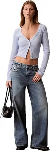 Calvin Klein ▫️ Casaco de malha para mulher, cardigan «Woven Label Rib» com botões 5