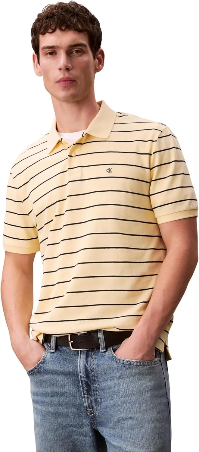 Calvin Klein ▫️ Polo SS com riscas em piqué e monograma Lv04rf216g - Polos para homem