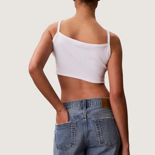 Calvin Klein ▫️ SL Woven Label 2x2 Baby Rib Crop Lv047f221g Camiseta com alças largas para mulher 2