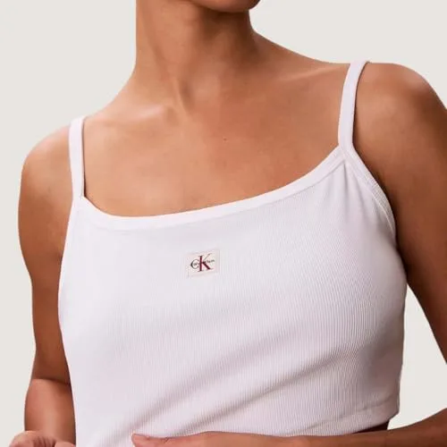 Calvin Klein ▫️ SL Woven Label 2x2 Baby Rib Crop Lv047f221g Camiseta com alças largas para mulher 4