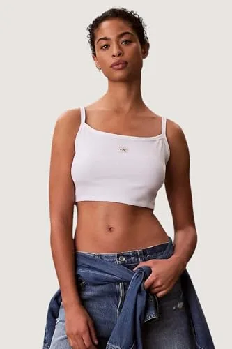 Calvin Klein ▫️ SL Woven Label 2x2 Baby Rib Crop Lv047f221g Camiseta com alças largas para mulher 5