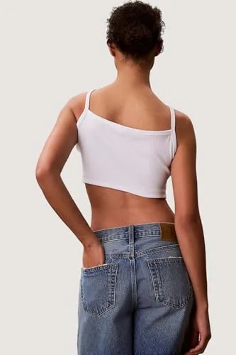 Calvin Klein ▫️ SL Woven Label 2x2 Baby Rib Crop Lv047f221g Camiseta com alças largas para mulher 6