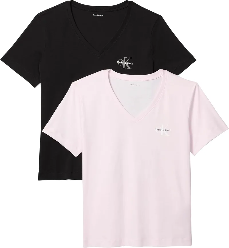 Calvin Klein ▫️ Conjunto de 2 camisolas de manga curta para mulher com logótipo e gola em V
