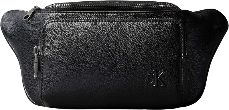 Calvin Klein ▫️ Bolsa de cintura para homem com alça em tecido e fecho de correr, preta (Black/White Webbing), tamanho único