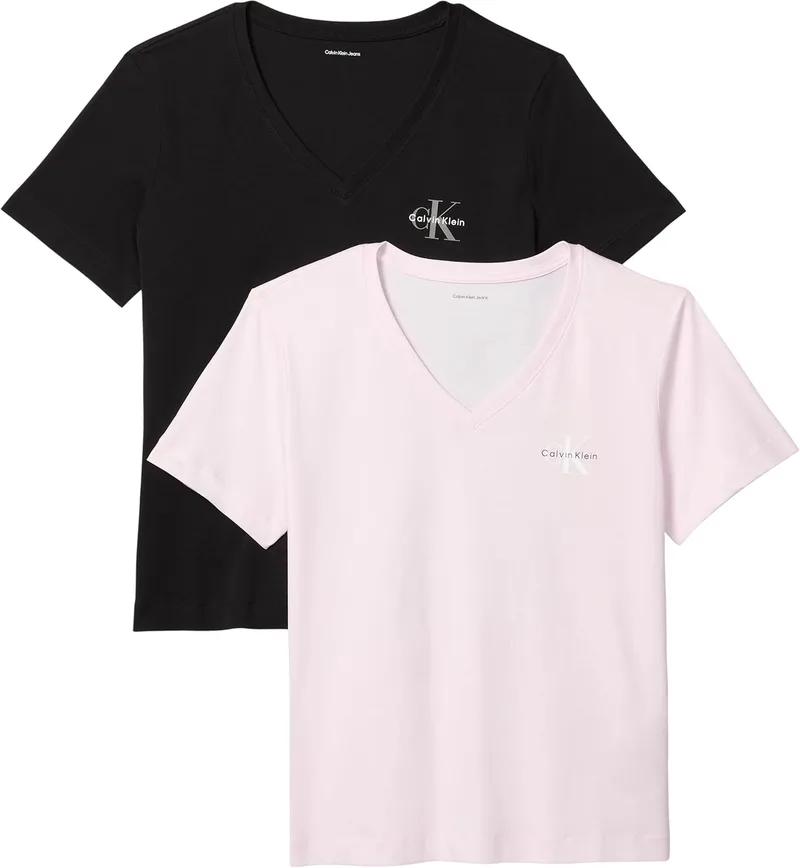 Calvin Klein ▫️ Camisolas de manga curta, conjunto de 2 para mulher, com logótipo e decote em V