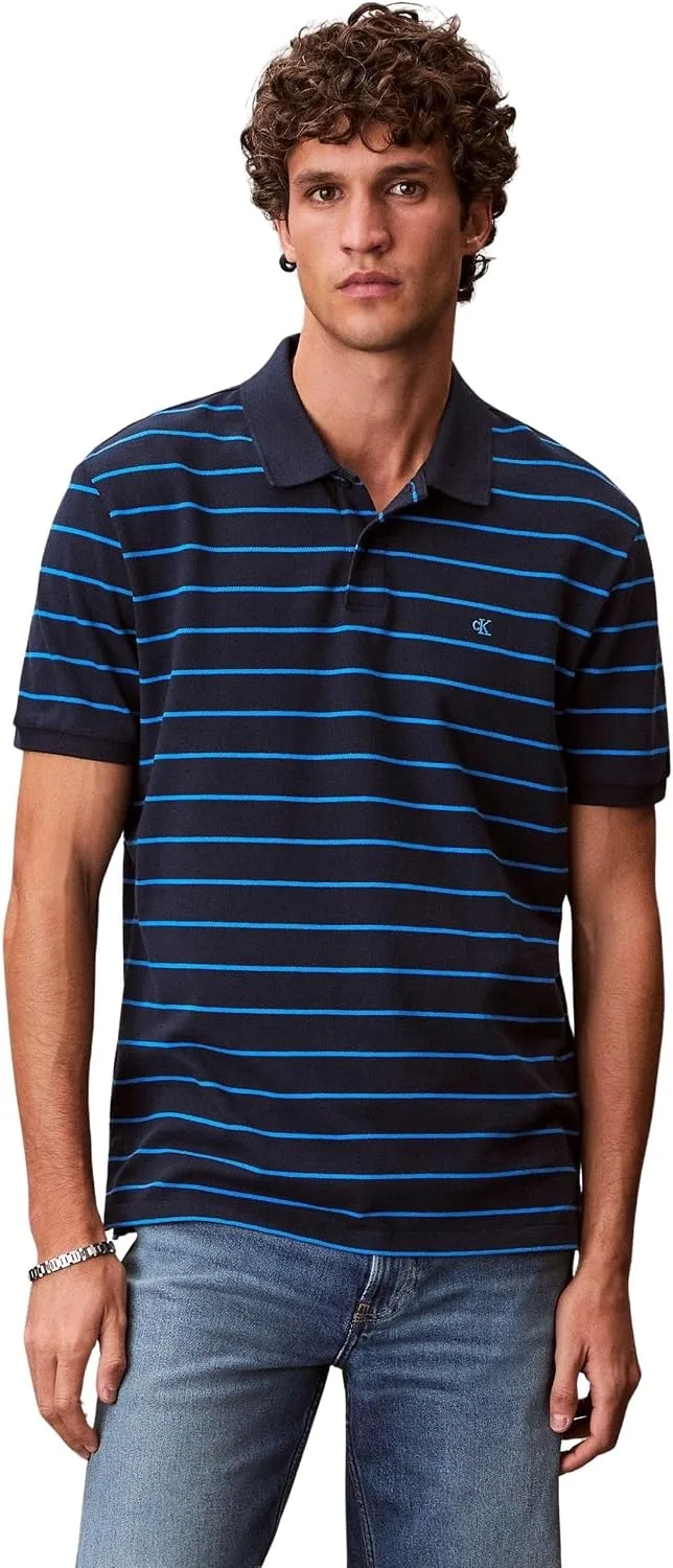 Calvin Klein ▫️ Polo SS com monograma em piqué às riscas Lv04rf216g - Polos para homem