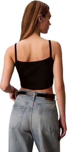 Calvin Klein ▫️ SL Woven Label 2x2 Baby Rib Crop Lv047f221g Camisola com alças largas para mulher 2