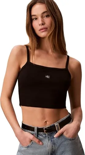 Calvin Klein ▫️ SL Woven Label 2x2 Baby Rib Crop Lv047f221g Camisola com alças largas para mulher 3